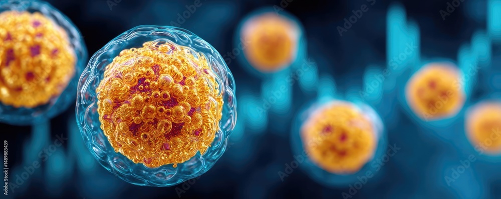 Poster gold bullish chart wealth from investment and trading concept. microscopic view of cells with a digi