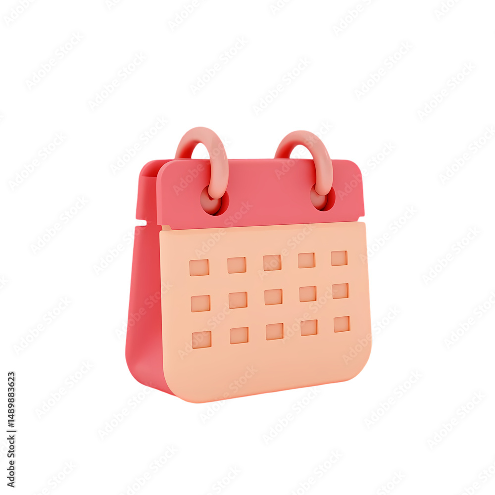 Poster a pink and peach colored calendar with a grid of squares on the front against isolated on transparen