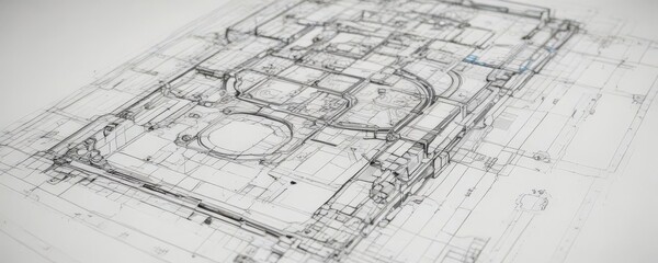 Technical drawing blueprint effect, white background, black outlines ,  design element,  minimal