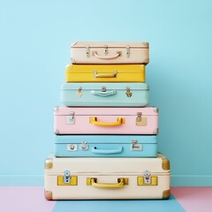 Stacked Vintage Suitcases: Pastel Travel Dreams