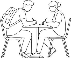 Traveler Writing Postcards at Cafe - Minimalist Vector