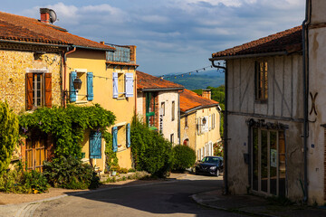 Facades with vibrant colors in the center of the village of Carla-Bayle