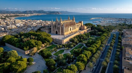 Historic cathedral cityscape aerial view