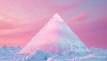 Pyramid peak, snow-capped mountain,  pink sunset