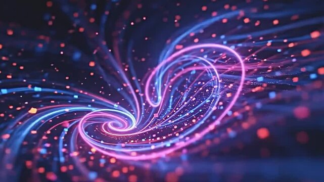 abstract digital design featuring swirling glowing particles, vibrant colors melding into each other, ethereal light effects illuminating the background, a sense of depth and movement