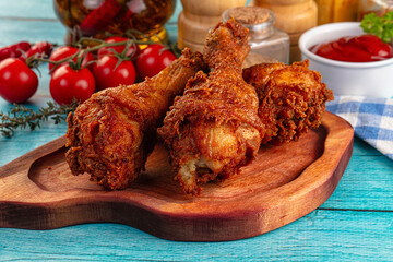 Crispy fried chicken drumsticks leg