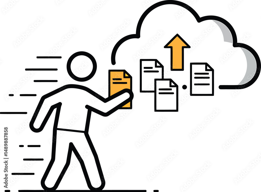 Poster uploading to the cloud: minimalist vector design