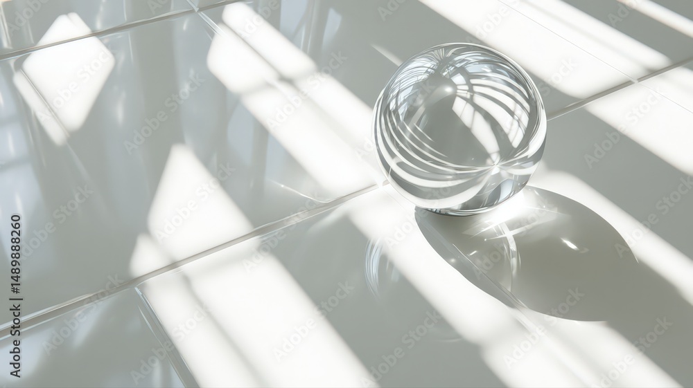 Aufkleber glass sphere on mirror surface reflecting soft light and creating serene patterns