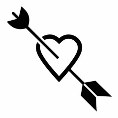Arrow with heart black icon on white background.