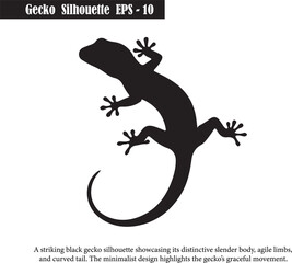 Gecko Silhouette | Black Minimalist Lizard Illustration for Logo, Tattoo, Decor, and Prints