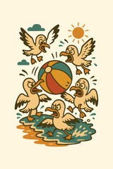 Seagulls Playing with Beach Ball