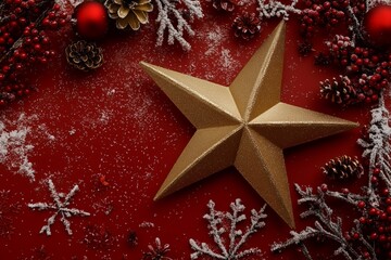 A large Christmas star on a red background< generated AI