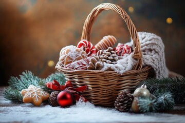 Baskets with Christmas sweets as decoration, generated AI