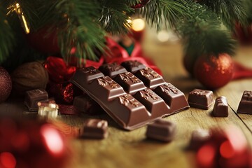 Chocolates under the Christmas tree, generated AI