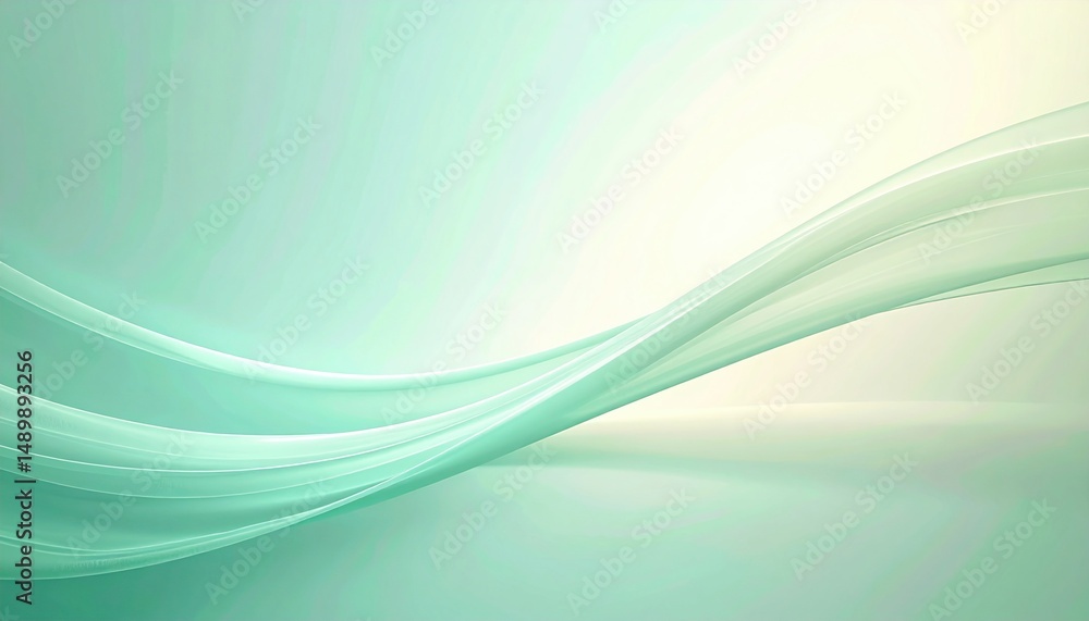 Poster dynamic flowing waves abstract digital art soft mint background minimalist style serene mood