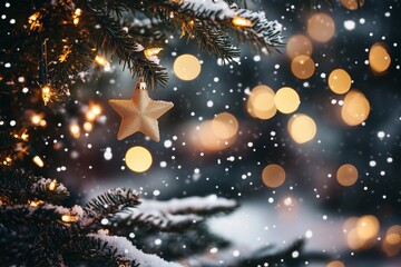 Christmas night with shining stars and sparkling snow, generated AI