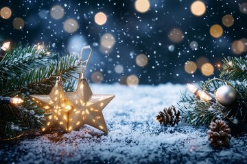 Christmas night with shining stars and sparkling snow, generated AI