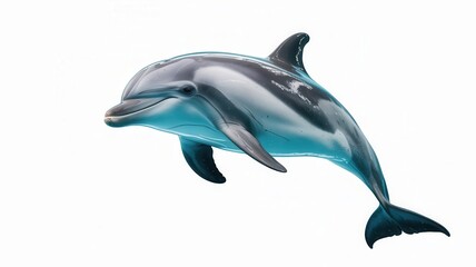 Fototapeta premium Dolphin Isolated on White Background – Marine Mammal Close-Up, Ocean Animal, Playful Sea Creature, Wildlife Photography, Aquatic Life Image, Clear White Background for Design Use