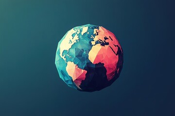 Fototapeta premium A polygonal-style representation of Earth with sharp geometric shapes and vibrant colors, isolated on a transparent background.