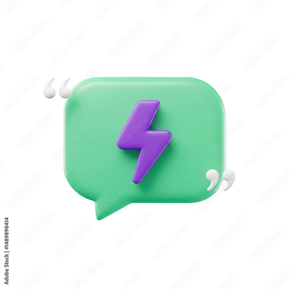 Poster fast communication concept. 3d rendered illustration of a speech bubble with a lightning bolt. 3d ic
