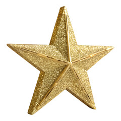 Obraz premium Glittering gold star ornament festive decoration for Christmas and New Year holidays isolated on transparent background