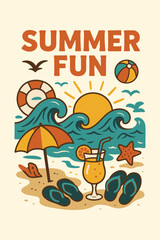 Sunny Beach Fun Illustration