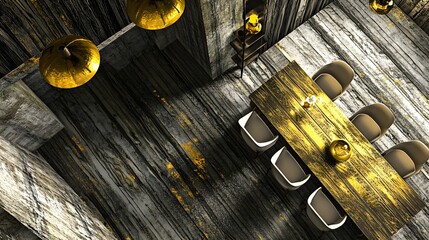 Interior view of a modern rustic dining area.