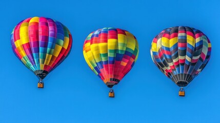 Naklejka premium Vibrant multicolored hot air balloons ascending in a clear blue sky