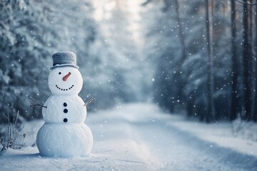 Obraz premium Snowman - a snowman against the background of a village, generated AI
