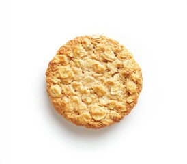 Round, golden-brown oatmeal cookie, top view