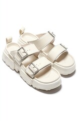 Cream-colored, chunky platform sandals with double adjustable straps