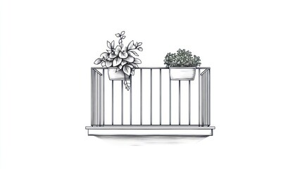 Balcony plants, city view, apartment, urban gardening, design illustration
