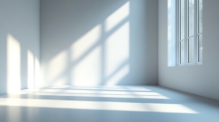 Obraz premium Clean white blank room with window casting light patterns high resolution image