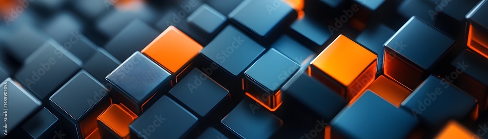 Poster geometric design of overlapping cubes in contrasting colors.