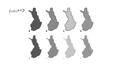 ドットやストライプ柄のフィンランドの地図の手書きベクターイラスト