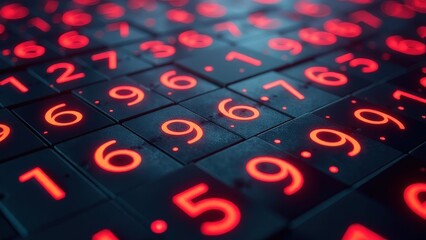 The image is a close-up of a grid of numbers in red