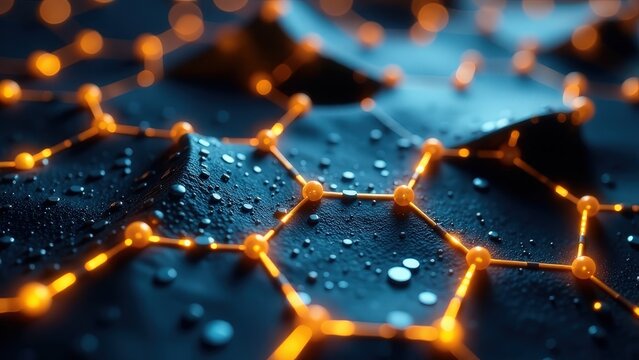 Close up of a blue and orange surface with a lot of dots. The surface is made up of hexagons - Powered by Adobe