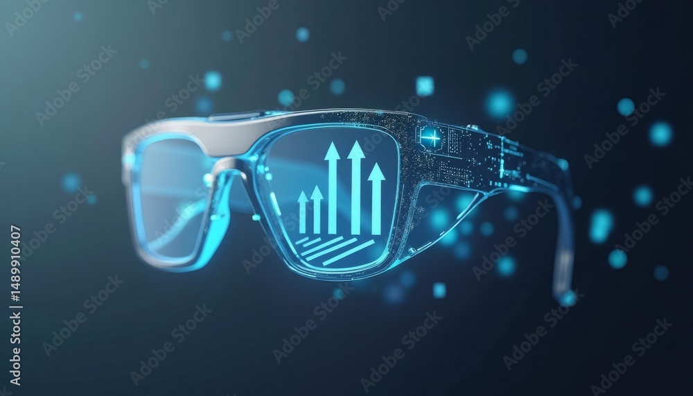 Poster advanced augmented reality glasses displaying positive data trends