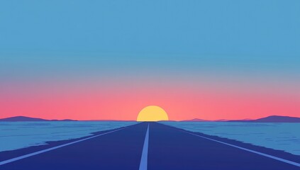 Empty road stretching to a vibrant sunset