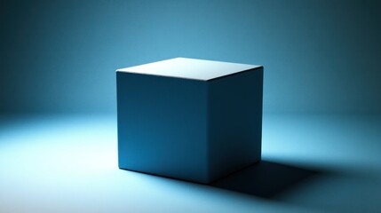 Teal cube product display 3 d render isolated on blue background
