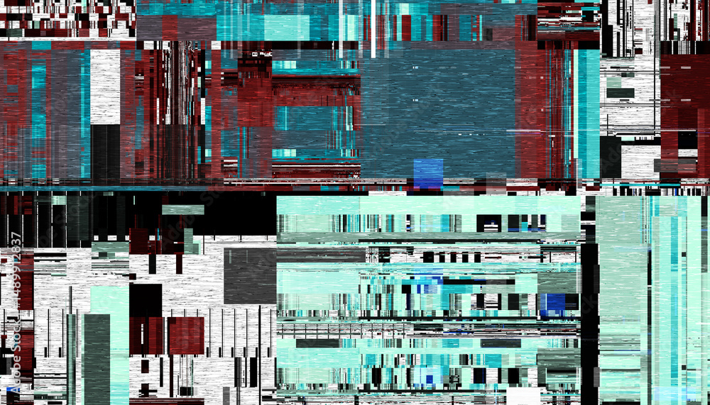 Poster Abstract creative glitch overlay texture. Geometric pixel pattern of a digital glitch on transparent background, digital pattern