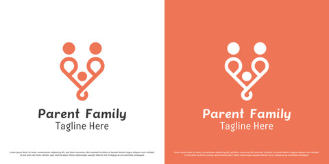 Family parenting logo design illustration. Family silhouette mother father child people support care heart love. Abstract geometric minimal simple icon symbol.