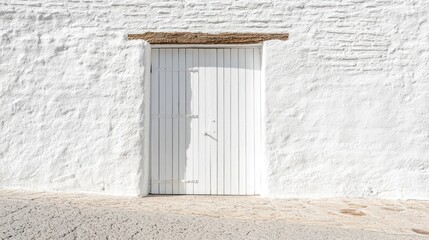 Whitewashed wall, white door, sunny day, village background, travel photography
