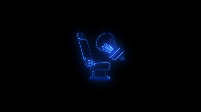 Glowing neon breast pump expressing milk into a bottle icon.HD motion graphic video animation with neon effects.isolated on a black background.