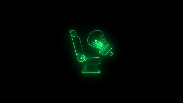 Glowing neon breast pump expressing milk into a bottle icon.HD motion graphic video animation with neon effects.isolated on a black background.