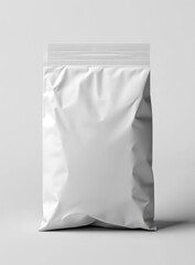 White resealable plastic food pouch.  Crisp, clear packaging, ready for branding