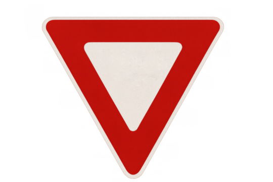 Yield sign indicating right-of-way on transparent background