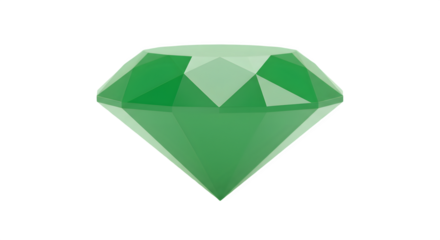 A vibrant green gem, sparkling with facets.  A symbol of luck and prosperity. 3D icon, plastic illustration style on transparent or white background
