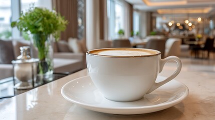 Elegant Cappuccino in Premium Cup at Stylish Indoor Cafe