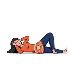 Tired young woman lying on the floor while covering her face with hands, feeling exhausted